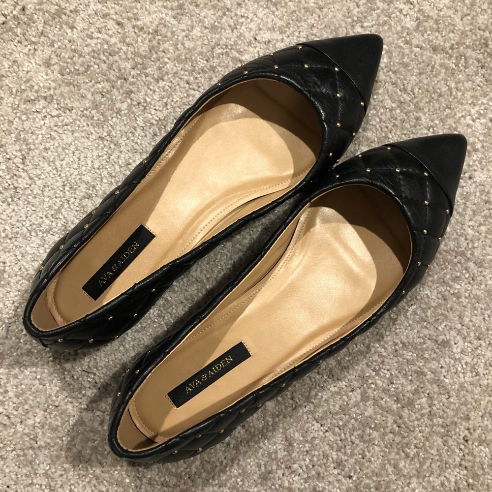 Black Leather Quilted Flats Sz 8